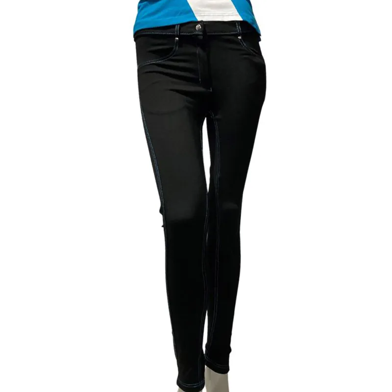 Legacy Equestrian Ladies Contrast Stitch Jodhpurs Black/Turquoise